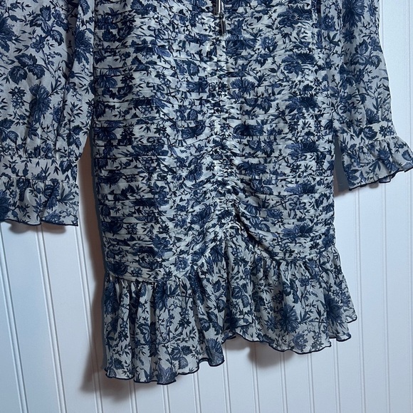 Robert Rodriguez "Carmen" silk-blend sheath dress M Long Sleeve Ruffle Floral - Picture 6 of 11